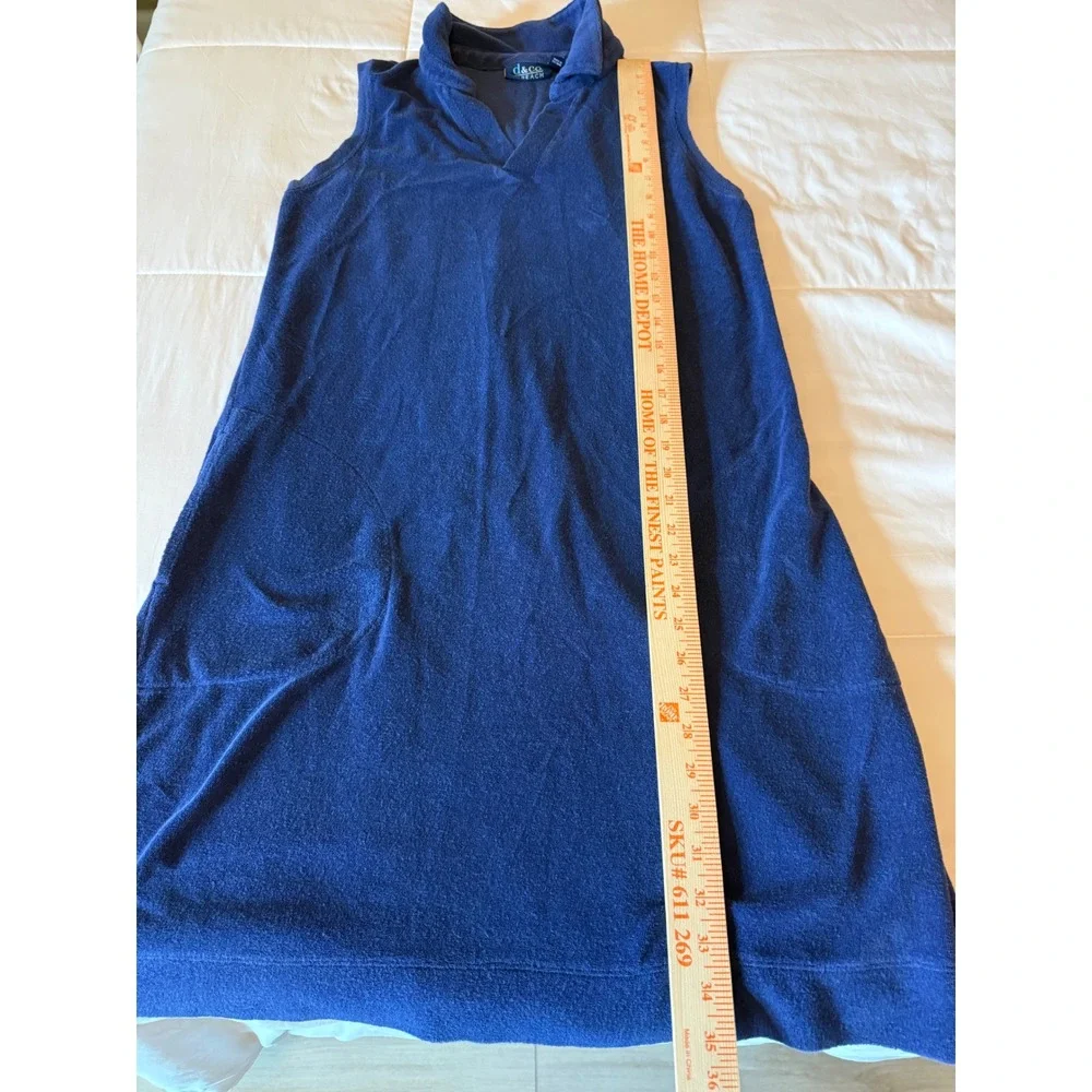 Denim & Co Beach Terry Cloth Swim Cover Up Dress Navy Blue Sleeveless Medium
